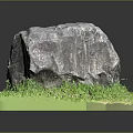 Natural Rough Stone On Wooden Platform With Green Grass Surroundings