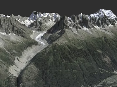 Microtopography Featuring Snow Covered Mountain Peaks Glacier And Lush Valley Vegetation 3d model