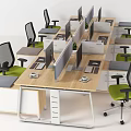Modern Office Desk Workstation With Computer Chair Partition And Storage Drawers