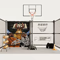Fenced Basketball Court With Basketball Wall Art Stacked Basketballs Tires And Traffic Cones