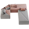 Modern Modular Multi Seater Sofa With Gray And Pink Cushions For Stylish Living Room Arrangement