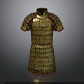 Ancient Golden Armor Weapon With Metal Plates Red Trim And Shiny Surface