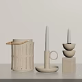 Minimalist Modern Neutral Tone Decorative Ornaments Set With Geometric Candle Holders Perforated Container And Vase