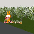 Rabbit Shaped Landscape Sculpture With Fruit Basket In Grassland And Trees For Picking