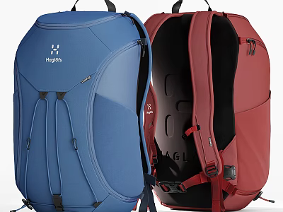 Haglofs Blue And Red Backpacks With External Design And Internal Compartments 3d model