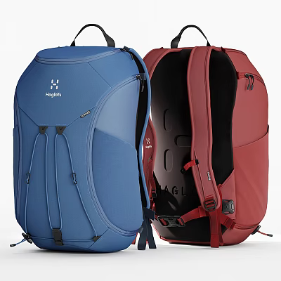 Haglofs Blue And Red Backpacks With External Design And Internal Compartments 3d model