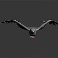 Flying Bird with Gray Feathers Green Neck Orange Beak and Spread Wings
