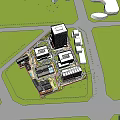Modern Industrial Park With Multiple Buildings Green Spaces And Rooftop Gardens