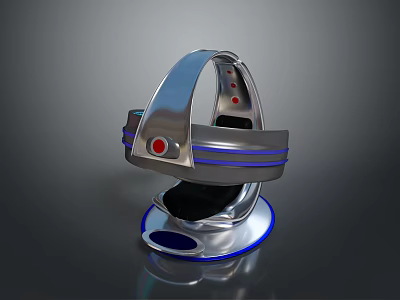 Futuristic Silver Weapon With Blue Accents Red Buttons And Sleek Base Design 3d model