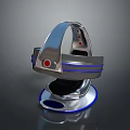 Futuristic Silver Weapon With Blue Accents Red Buttons And Sleek Base Design