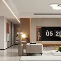 Modern Living And Dining Room Interior With Beige Sofa Wooden Accent Wall And Pendant Lights