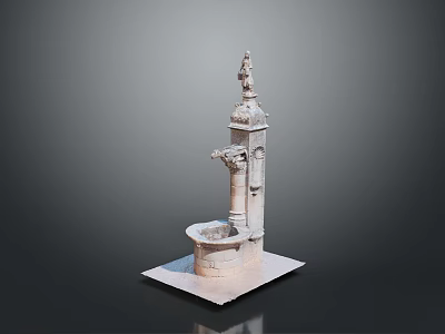 Classic Stone Fountain Ornament With Ornamental Statue Top And Circular Basin Base 3d model
