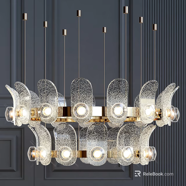 Modern Crystal Chandelier With Gold Metal Frame And Layered Glass Design 3d model 