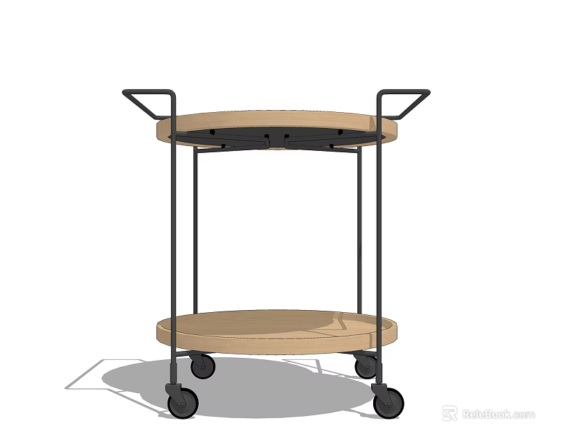 Mobile Two Tier Wooden Storage Cart With Black Metal Frame And Wheels 3d model 