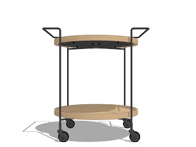 Mobile Two Tier Wooden Storage Cart With Black Metal Frame And Wheels 3d model