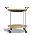 Mobile Two Tier Wooden Storage Cart With Black Metal Frame And Wheels