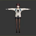 3D Human Character Model With Red Hair White Jacket Black Shorts And Brown Sandals