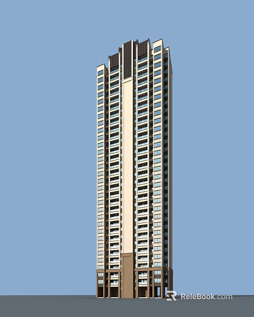 Tall Modern Residential Building Exterior View With Blue Sky Background 3d model 