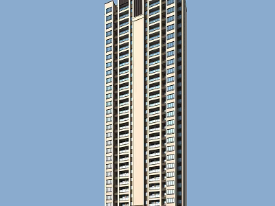 Tall Modern Residential Building Exterior View With Blue Sky Background 3d model