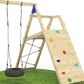 Wooden Playground Set With Swing Slide Climbing Wall And Playhouse Structure