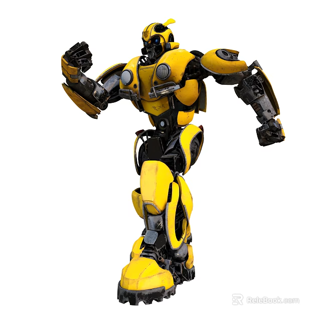 Yellow Mechanical Robot Character With Articulated Limbs And Dynamic Stance 3d model