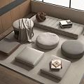 Modern Japanese Style Sofa Coffee Table Combination with Cushions Rug and Books