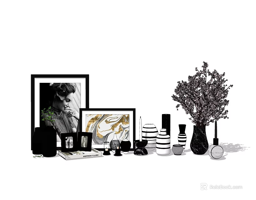 Elegant Decorative Ornament Collection with Framed Prints Vases and Botanical Plants for Modern Home Styling 3d model 