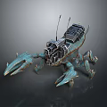 Futuristic Pilot And Mechanical Crab With Antennas Cockpit And Clawed Legs