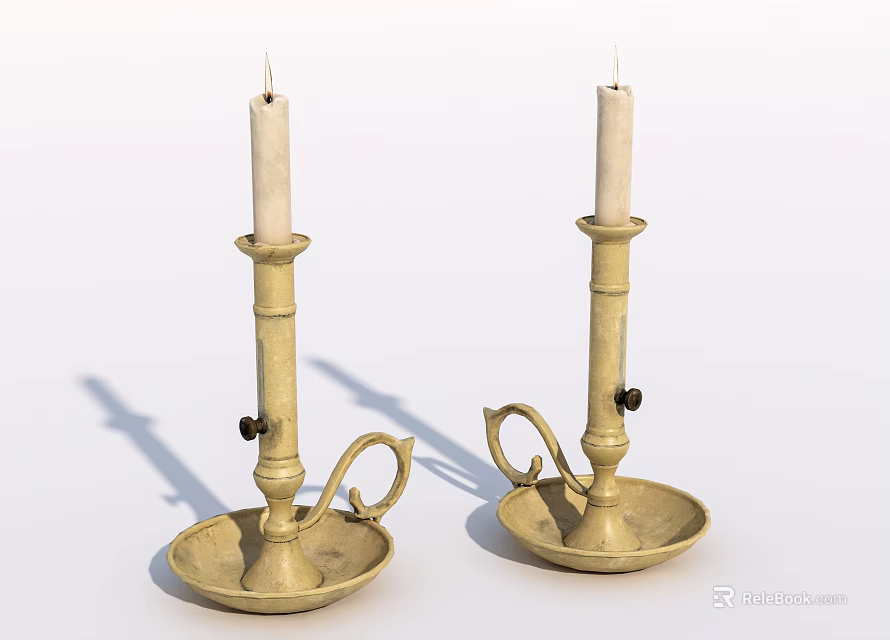 Two Brass Candle Holders with Decorative Curved Arms and Stable Base for Home Decoration 3d model 