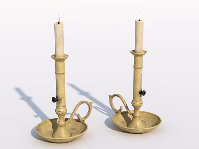 Two Brass Candle Holders with Decorative Curved Arms and Stable Base for Home Decoration 3d model