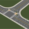 Municipal Road Intersection Featuring Vehicles Green Belts Sidewalks Trees And Street Lamps