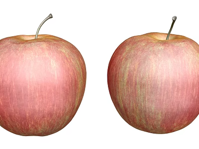 Two Fresh Red Apples With Natural Texture And Green Stem Close Up View 3d model