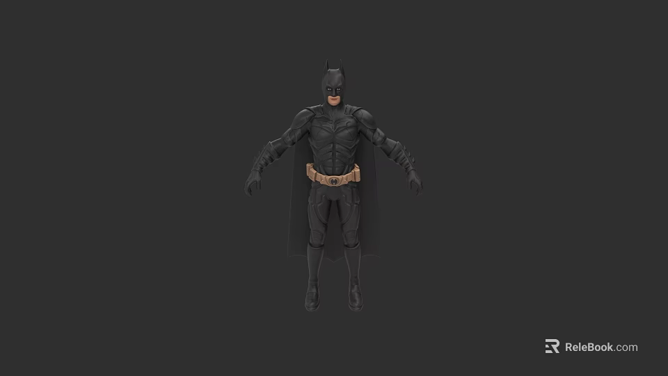 Batman Game And Movie Character 3D Model In Black Costume With Yellow Belt Standing Pose 3d model 