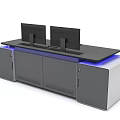 Modern Functional Desk with Dual Monitors Music Keyboard Drawers and Blue LED Lights