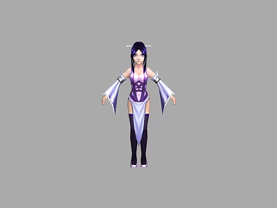 3D Model of Game and Movie Character in Purple White Outfit with Long Hair 3d model