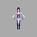 3D Model of Game and Movie Character in Purple White Outfit with Long Hair