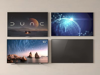 55 Inch TV Showcasing Dune Scenes Tech Graphics Starry Skies With Sleek Black Design 3d model
