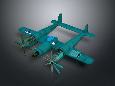 Teal Vintage Model Airplane With Twin Propellers And Wing Insignia 3d model