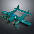 Teal Vintage Model Airplane With Twin Propellers And Wing Insignia