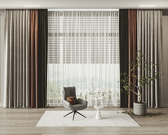 Modern Curtain Window Screen 3d model