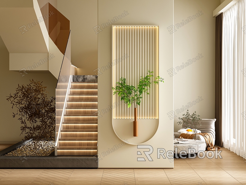 Modern Cream Style Stairs Cream Living Room Entrance Away Stairs model