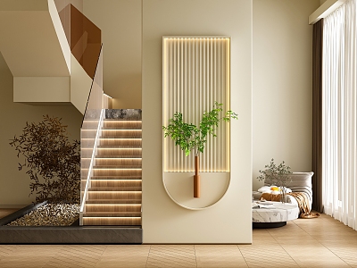 Modern Cream Style Stairs Cream Living Room Entrance Away Stairs model