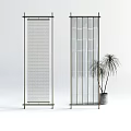 Modern Partitions With Metal Frames Grid And Vertical Slat Designs And Potted Palm Plant