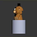 Golden Bear Figurine with Black Top Hat and Bow Tie on White Cylindrical Base