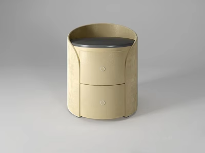 Modern Cylindrical Bedside Table With Two Drawers Beige Finish And Dark Top 3d model