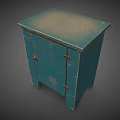 Vintage Blue Cabinet With Single Door And Metal Hinges On Legs