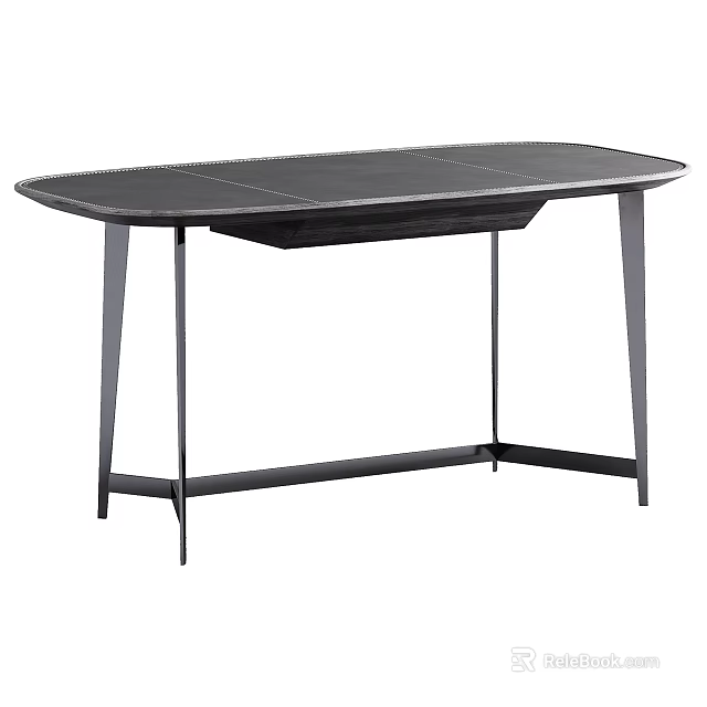 Modern Black Office Desk With Sleek Wooden Top And Metal Legs Design 3d model 