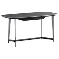 Modern Black Office Desk With Sleek Wooden Top And Metal Legs Design