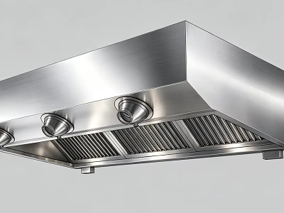 Cafeteria Commercial Kitchen Featuring Stainless Steel Range Hood And Ventilation System 3d model