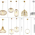Various Modern Pendant Light Designs With Geometric Metal Frames And Woven Patterns 3d model